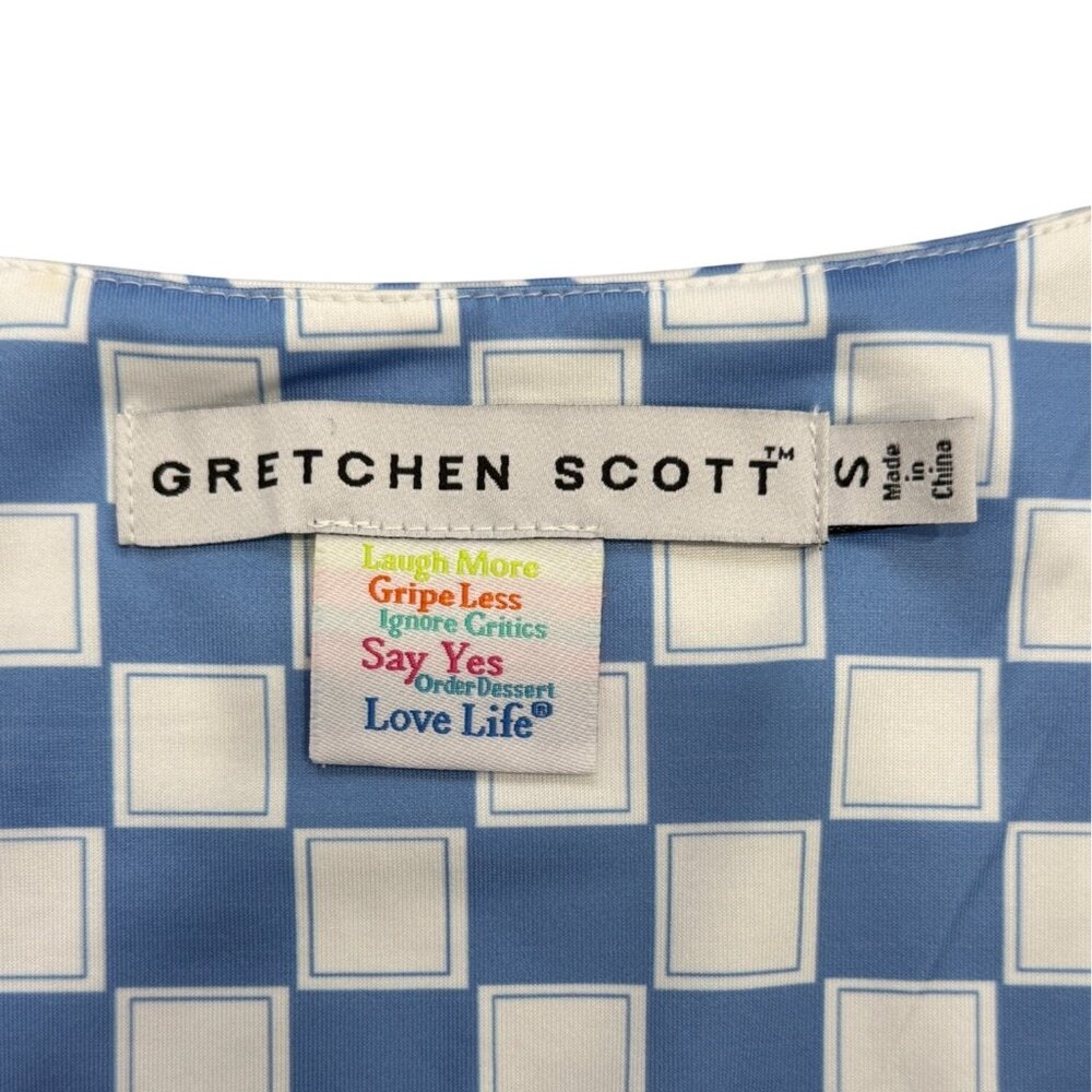 Gretchen Scott Womens Size S Dress Blue & White Print Sleeveless Dress Belted - Picture 4 of 8
